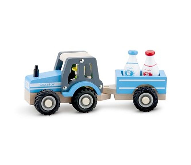Hovedbilde New Clasic Toys Blå Traktor med Henger i Tre