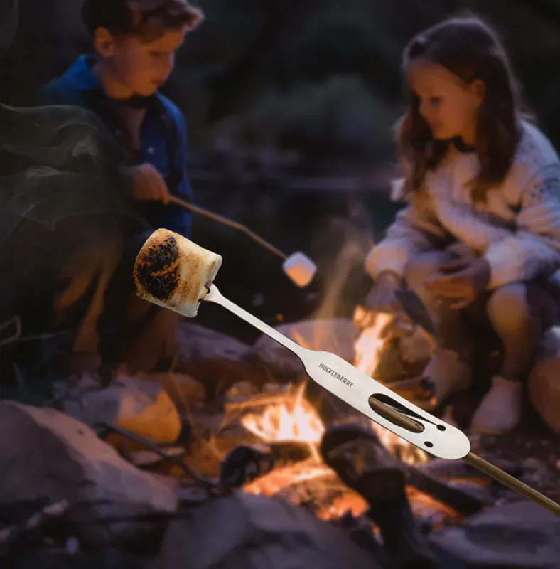 turutstyr, grilling, grillspyd, bålgaffelsett i rustfritt stål