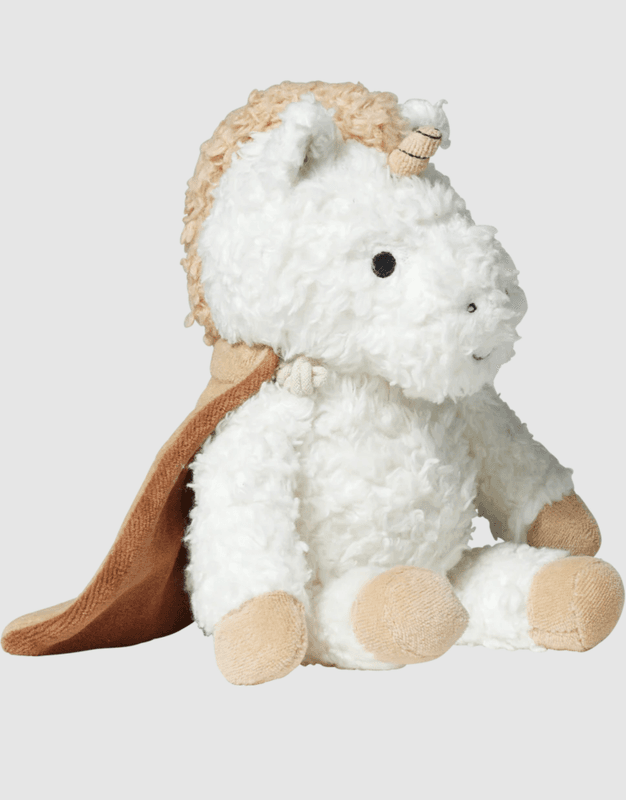 Sleeping Hero Kosebamse med Kappe i Naturmaterialer - Enhjørning 24 cm.